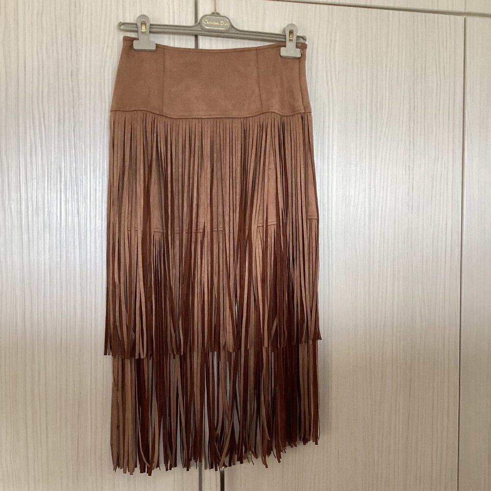 Brown Synthetic Suede Skirt